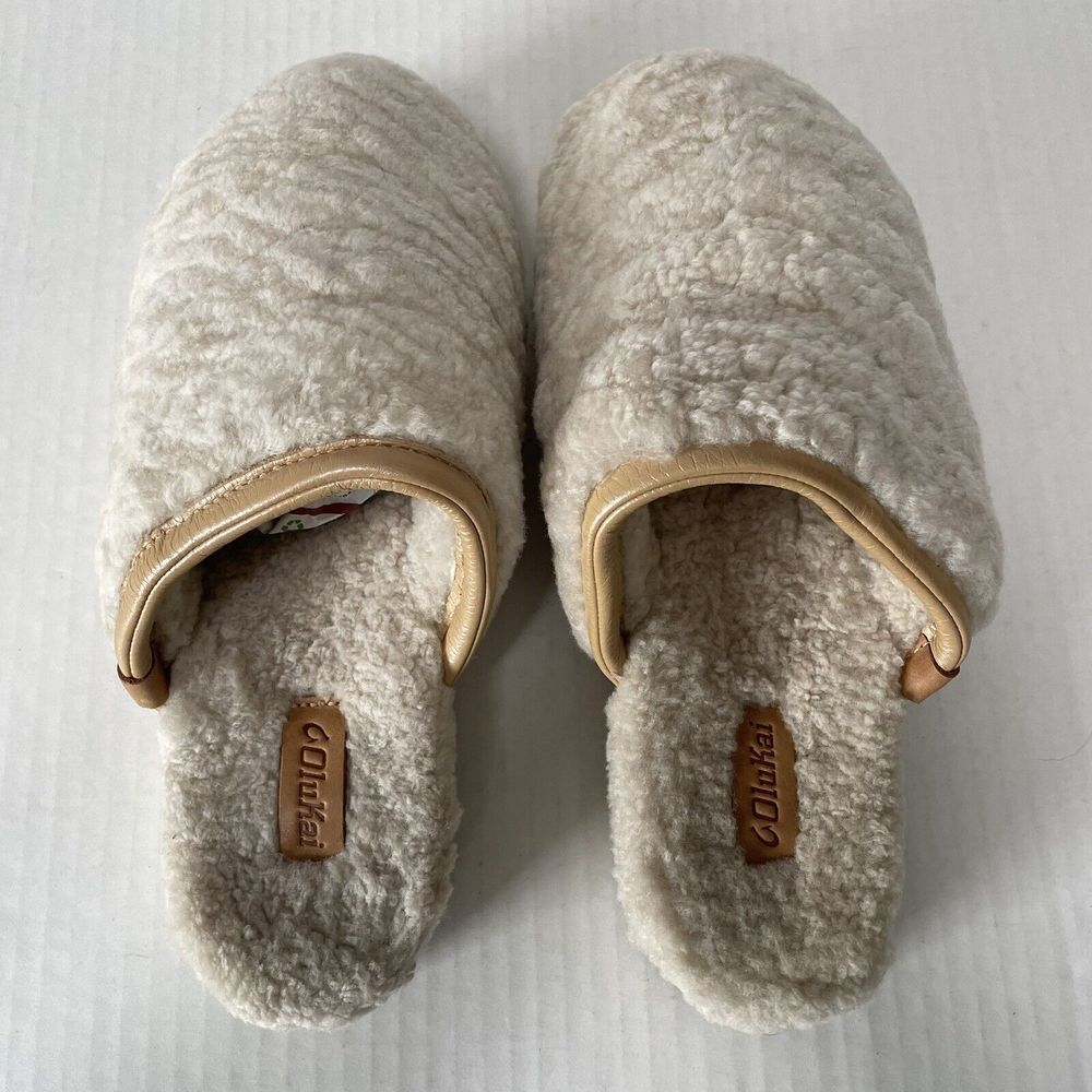 Olukai Womans Pupu Mua Slippers Slip On Shoes Genuine Shearling Leather Trim 10 - Picture 5 of 11